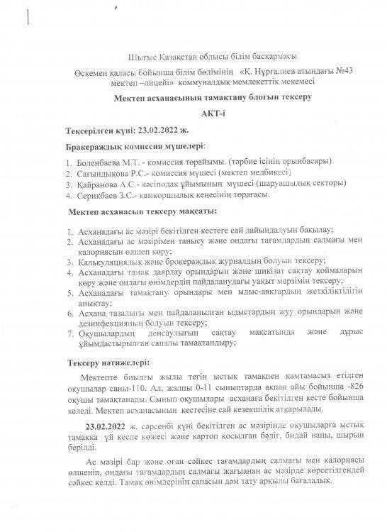 Асхананы тексеру актісі