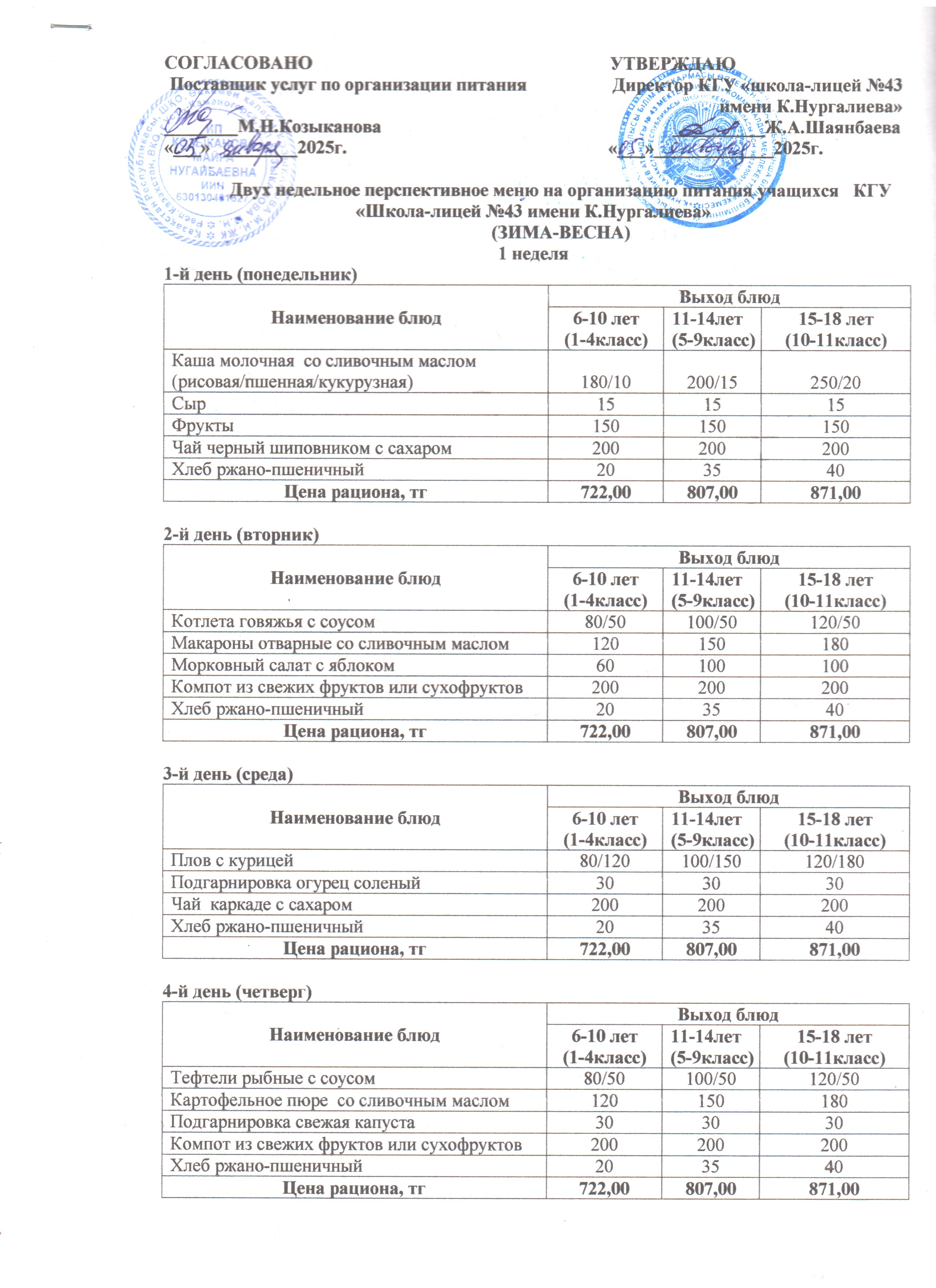 Екі апталық ас мәзірі